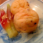 日本酒・おばんざい 梵 - お通しのがんもとミョウガ