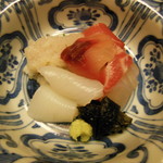 しのはら - 造り盛り合わせ（明石産真鯛・愛知産本マグロ・越前産剣先イカ・琵琶湖産鯉・淡路産真鱧・韓国産真鱧）