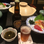 Fuu Sha - クエなどのお造り&もずく酢&地ビールのナギサビール