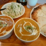 本日のカレー（マトンとなす）、チキンカレー、チーズナン