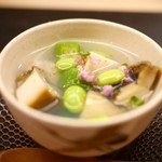 麻布十番 ふくだ - 先付　鮑・石川芋・茶豆・オクラ