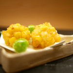 麻布十番 ふくだ - 揚物　玉蜀黍のかき揚げ、新銀杏