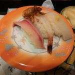 金澤盛り（左から　がんど、ガスエビ、スルメイカ）