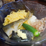 冷鉢　素麺。鮎。茄子。オクラ