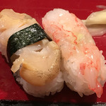 寿司栄 - バイ貝と甘エビ