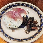 潟潟ヤ - (2016.8) 鯖の押し寿司、セロリの佃煮