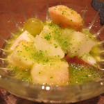 割烹　川上 - 幸水と桃、地蛸を使ったバジル風