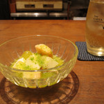 割烹　川上 - 幸水と桃、地蛸を使ったバジル風