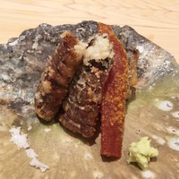 紀尾井町 三谷 - 子持ちシャコ、太刀魚、生唐墨の唐揚げ