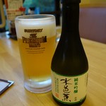 （2016/7月　夕食）「生ビール（中）」と「水芭蕉純米300mlびん」