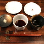 かはほり - もりの汁（生返し・本返しの2種類）/つけ塩（岩塩・黒岩塩の2種類）/辛味大根(2016.Aug)