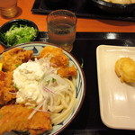 Marugame Seimen - タル鶏天ぶっかけうどん大+半熟玉子天