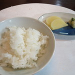 蔦温泉旅館 - 白飯　大柳農園の天寿米、香の物　大根べったら漬け　野沢菜辛し和え