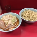 ラーメン二郎 - 小ラーメソ＋つけ麺、ニソニク  ヤサイ  アブラ！  