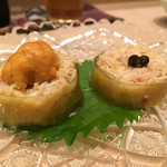 鮨 とかみ - 2016/8_噴火湾の毛ガニ 唐津の赤ウニ 有馬山椒 白板昆布