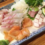 Robatayaki Ushio - 刺身盛合せ(^_^)