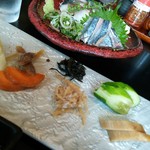 長生庵 - 今日のお勧め刺身 〆鯖と秋刀魚♪お漬け物セット