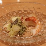 小料理 わみや - 【H28.8.31】クスクス・帆立・蛸・鮪の漬け。帆立に才巻海老。