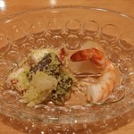 小料理 わみや - 【H28.8.31】クスクス・帆立・蛸・鮪の漬け。帆立に才巻海老。