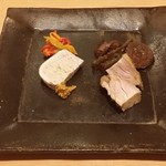 小料理 わみや - 【H28.8.31】山椒のパテドカンパーニュに松風地鶏。ゴーヤの甲州煮。