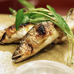 赤坂 詠月 - 手前が郡上の鮎、奥が北川川（ほっかわがわ）の鮎の塩焼き