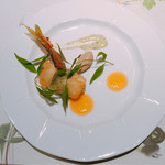 ル ボークープ - 鮎のアボカド・ニョッキ包み揚げ 肝のクネル、蓼マヨネーズメロン・ソース　2016-8
