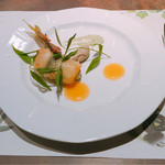 ル ボークープ - 鮎のアボカド・ニョッキ包み揚げ 肝のクネル、蓼マヨネーズメロン・ソース　2016-8