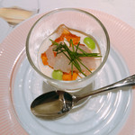 ル ボークープ - 枝豆のブランマンジェ雲丹と白海老を添え　雲丹クリーム・ソース　2016-8