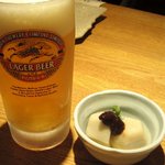 焼鳥 はちまん - とりあえずの生ビールとお通し