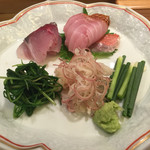 はらまさ - 金目鯛とシマアジ 薬味のバリエーションが豊か