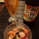 Teppan Yaki Okonomiyaki Hanako - 「キリン秋味中瓶」（590円）、「タコキムチ」（650円）