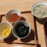 松川 - （2016/7）ごはんのお供：イクラ、ちりめん山椒、からすみ、海苔