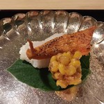 松川 - （2016/7）揚物：淡路の鱧、自家製ばちこ、玉蜀黍