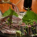 やきとりかどちゃん - （2010/9月）「真あじ刺身」、「新秋刀魚刺身」