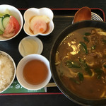 今川 - 肉カレーうどんセット（上方から）