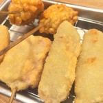 Kushikatsu Dengana - 牛串 96yen、ハムカツ 96yen、とうもろこし 90yen