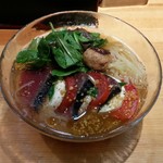ラーメン巌哲 - カツヲのカプレーゼ・高知県産（2016年夏の日曜夜限定献立）