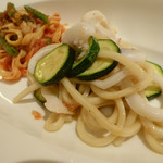 リストランテ・マッサ - 姫鮑とズワイガニのトマトソース、ヤリイカとズッキーニのアーリオ・オーリオ