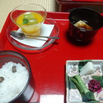 高野山　別格本山　總持院 - (夕食）ご飯、吸い物、漬物、マンゴープリン