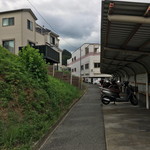 近道　階段側からみた駅舎（この道を駅から歩いてくると近道）