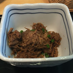 寿松庵 - 2016年9月。さば味噌定食の小鉢の牛タン時雨煮。