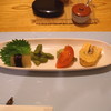 Komatsu - 料理写真:「前菜」　冬瓜の味噌田楽風、枝豆、トマトとアボカド、鰻巻き