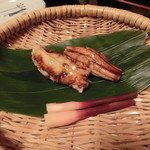 あさば - 2016年8月：夕食…穴子黒米ずし（よそう前。２人分です）