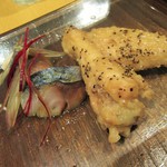 ヌイユ - 「牡蠣と行者ニンニクの拉麺」Aセット 「サバ」と「甘いチキン」