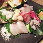 鯛之鯛 - 1609 鯛乃鯛 須摩ｺｰｽ@4,000円 2造り盛り合わせ 熟成そ鯛、熟成さわら、たいらぎ貝、カンパチ、はも