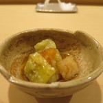 鮨 あらい - 焼き茄子 シャリの素揚げ添え