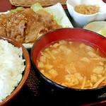 Idobata - 豚肉生姜焼き定食ドリンクセット 800円（アイスは＋50円）