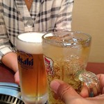 紅梅園 - H.28.9.9.昼 ひげのハイボール 400円税別 vs アサヒスーパードライ生ビール(中) 500円税別 de 乾杯♪