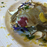 カーサ・デル・チーボ - 鮃は昆布〆ならぬ椎茸〆にされています。