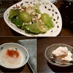 焼鳥  吉祥 - ルッコラとブドウとピーナッツのサラダと大根おろし・自家製アイス